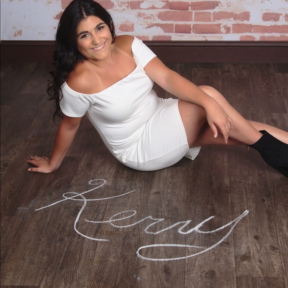 Off the shoulder, white, bodycon dress!